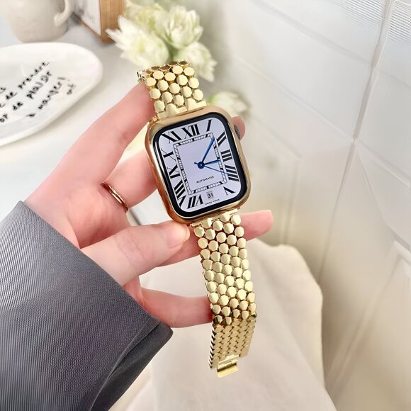 Apple Watch Band Adjustable Stylish Strap Silver Stainless Watch Band - Gold - Picture 1 of 9